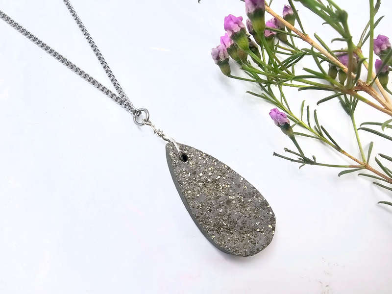 Pyrite Necklace Drop Long