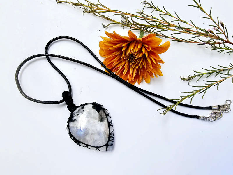 Rainbow Moonstone Tear Braided Necklace