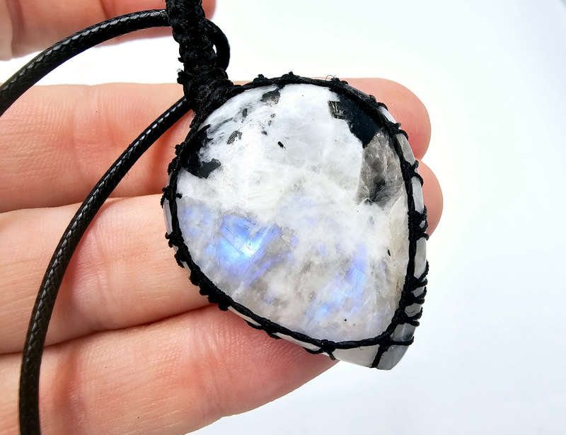 Rainbow Moonstone Tear Braided Necklace