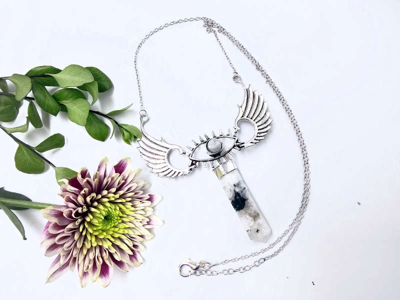 Moonstone Eye Winged Crystal Necklace