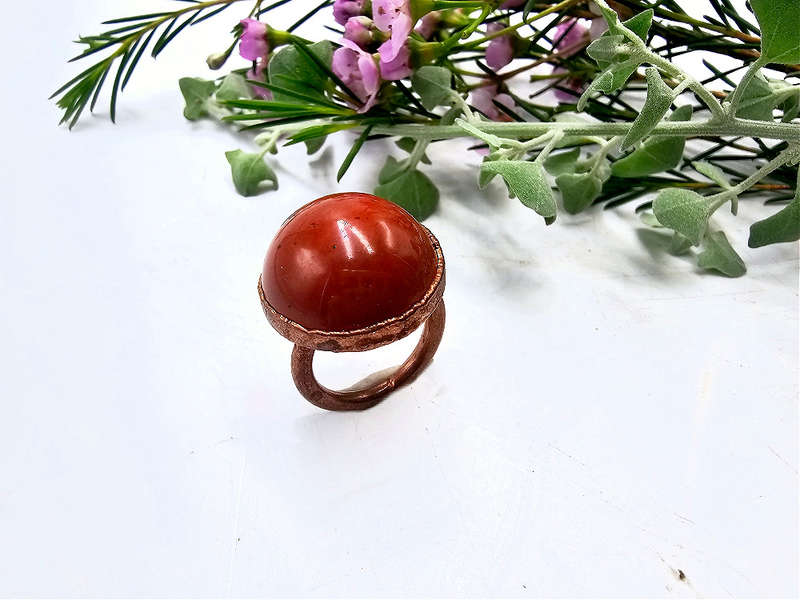 Red Jasper Sphere Copper Ring (S)