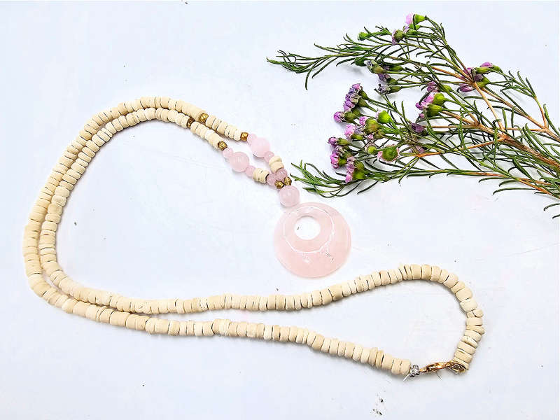 Rose Quartz Coconut Shell Necklace
