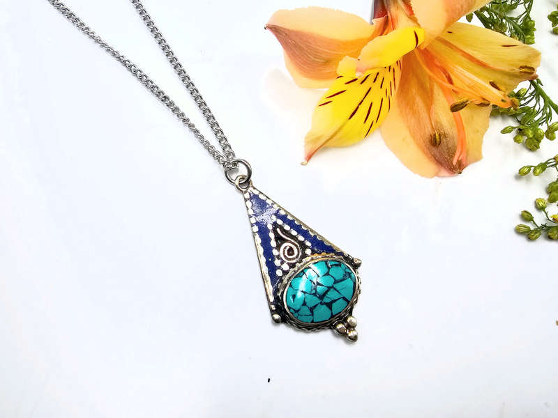 Tibetan Necklace Blue &amp; Oval Turquoise