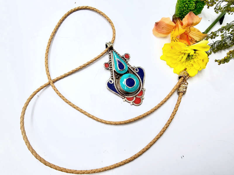 Tibetan Necklace Tear Drop Detailed