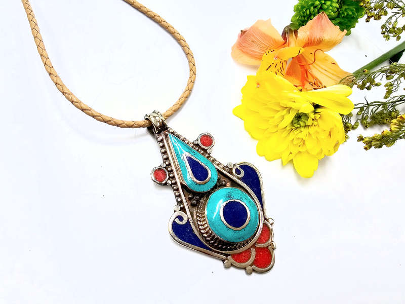 Tibetan Necklace Tear Drop Detailed