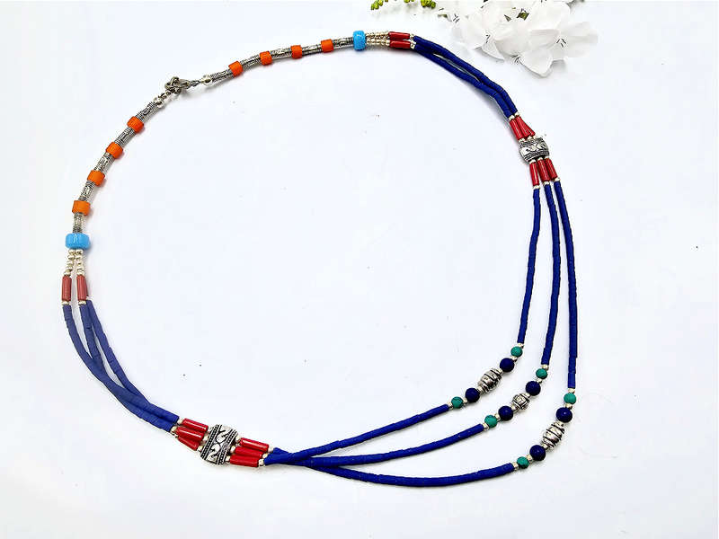 Tibetan Necklace Three Tier - Blue B