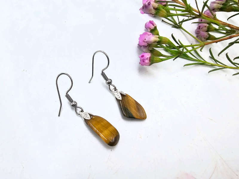 Tigers Eye Drop Earrings (Stainless Steel)