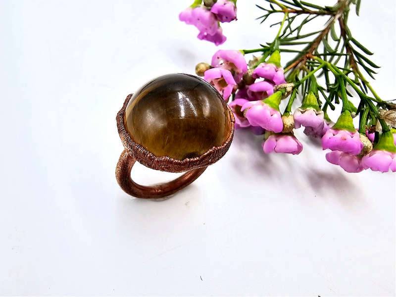 Tigers Eye Sphere Copper Ring (S)