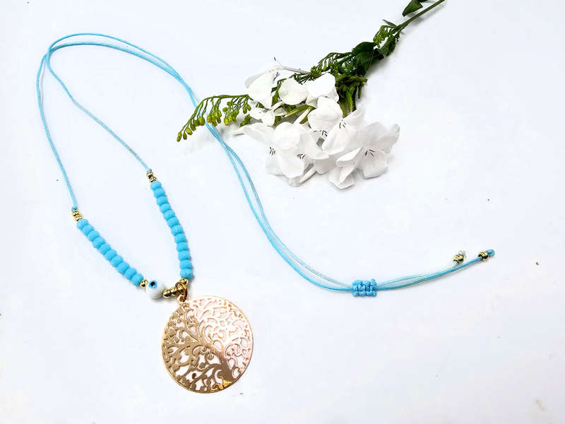 Tree Of Life Necklace Blue Evil Eye (Gold)