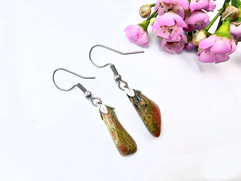 Unakite Drop Earrings (Stainless Steel)