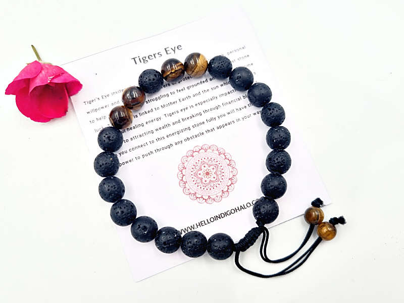 Tigers Eye &amp; Lava Stone Adjustable Bangle
