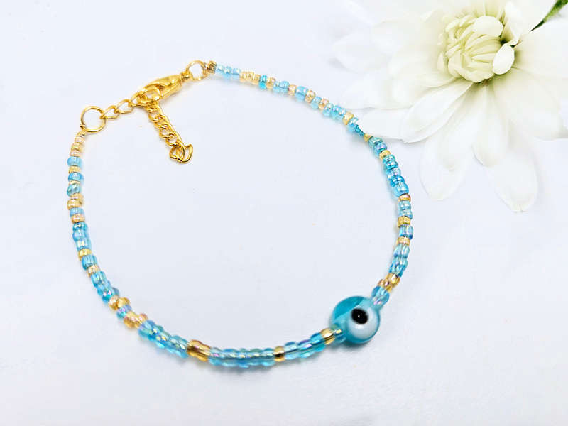 Evil Eye Seed Bead Bangle (Blue)