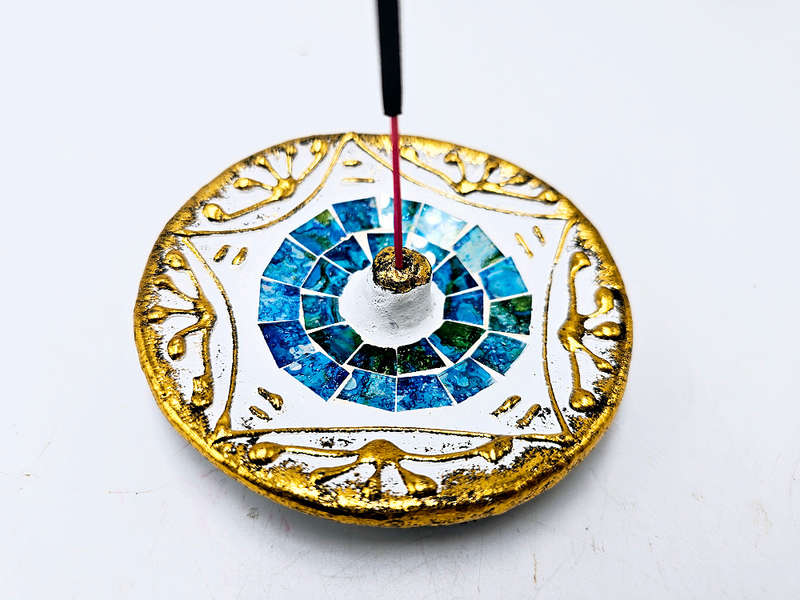 Mosaic Incense Holder Round Blue
