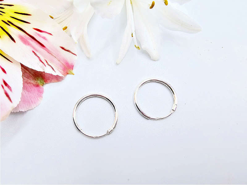 Round Hoop Earrings (925 Silver) 14mm