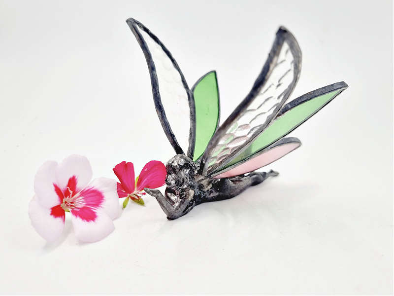 Green &amp; Pink Stained Glass Laying Fairy