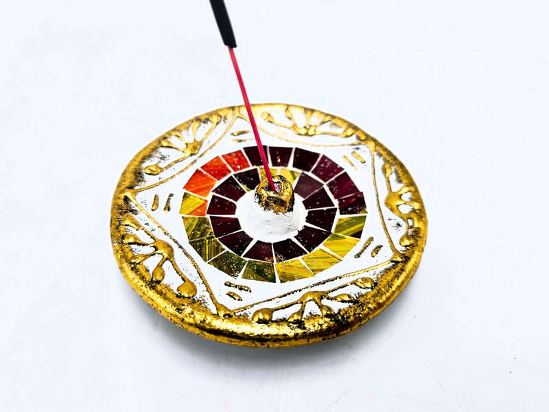 Mosaic Incense Holder Round Red