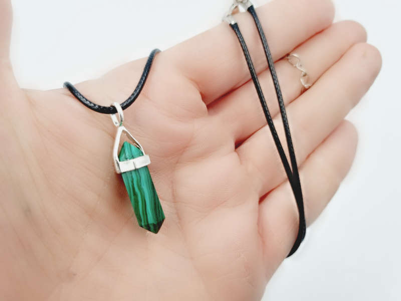 Green Malachite Crystal Necklace Mini  (925 Silver)