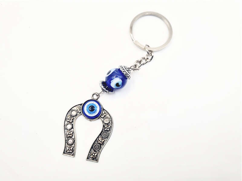 Silver Horse Shoe &amp; Evil Eye Key Ring