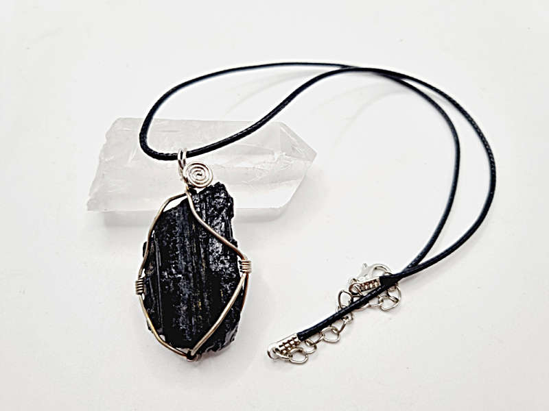 Black Tourmaline Rough Wire Wrapped Necklace