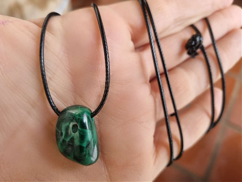 Green Malachite Tumbled Necklace (Negativity Block)