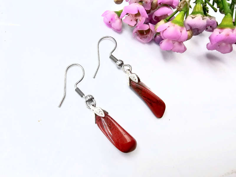 Red Jasper Drop Earrings (Stainless Steel)