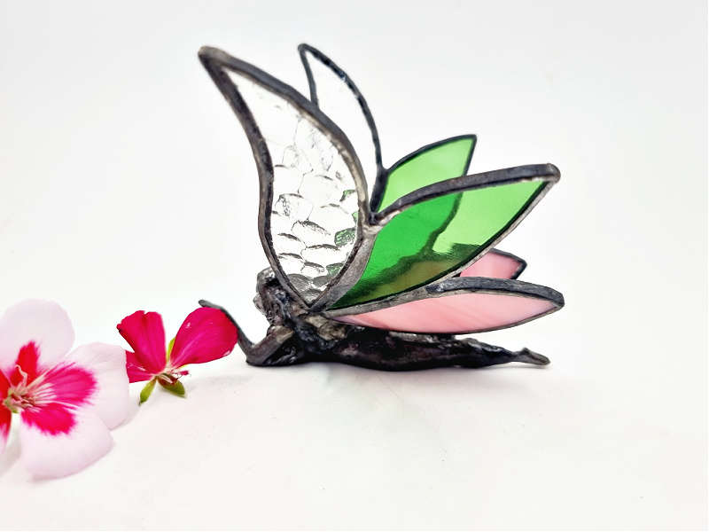 Green &amp; Pink Stained Glass Laying Fairy