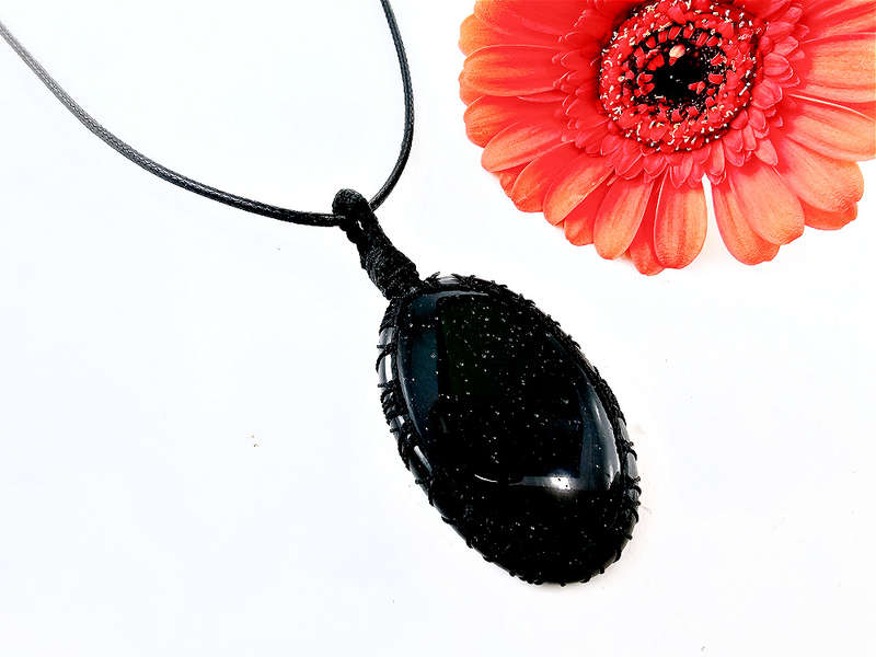 Black Tourmaline Oval Braided Necklace