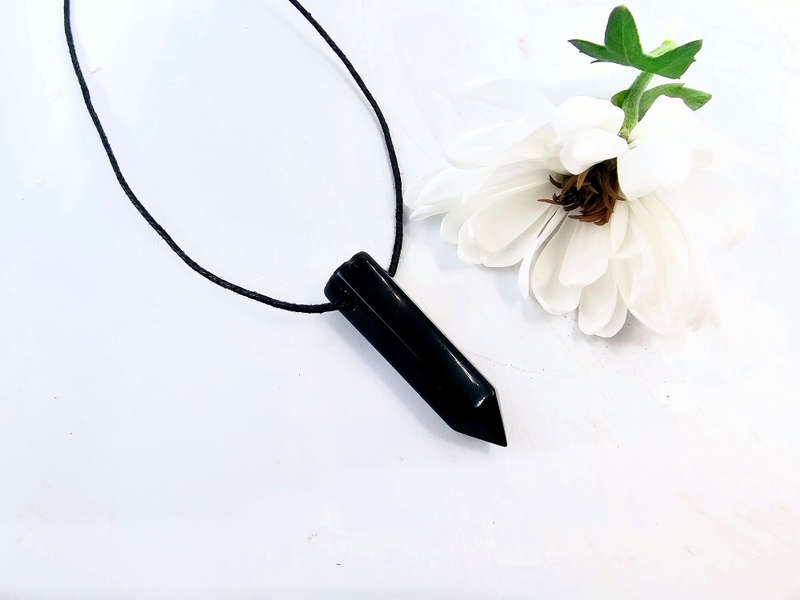 Black Obsidian Crystal Necklace Point (Protection)