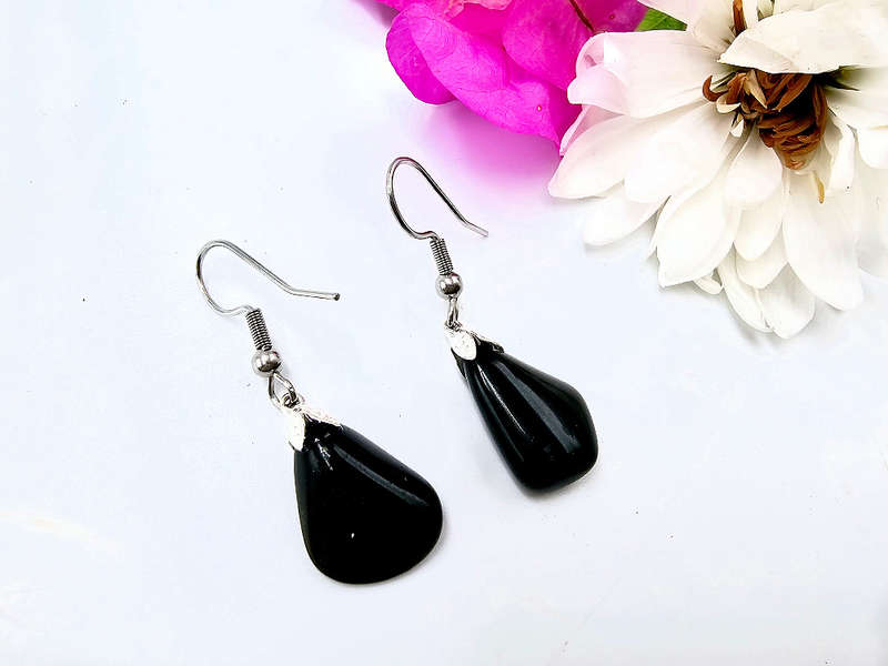 Black Onyx Drop Earrings (Stainless Steel)
