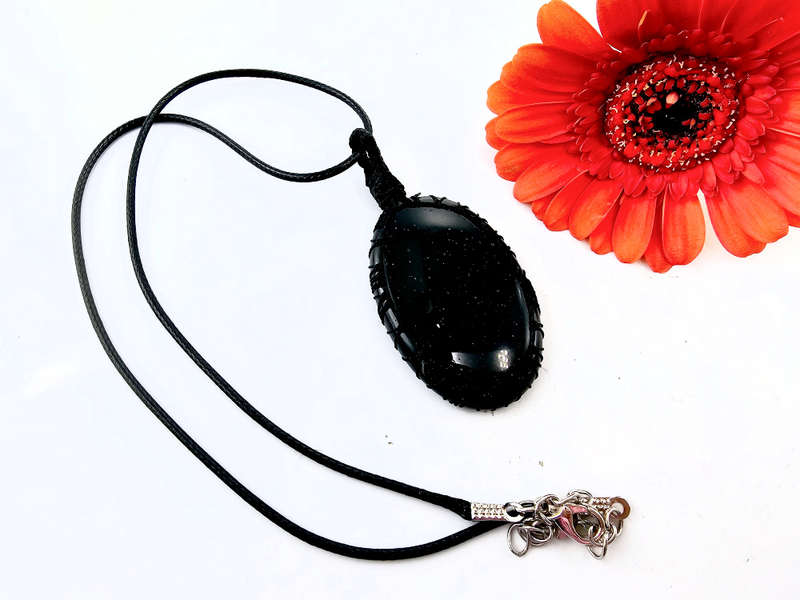 Black Tourmaline Oval Braided Necklace