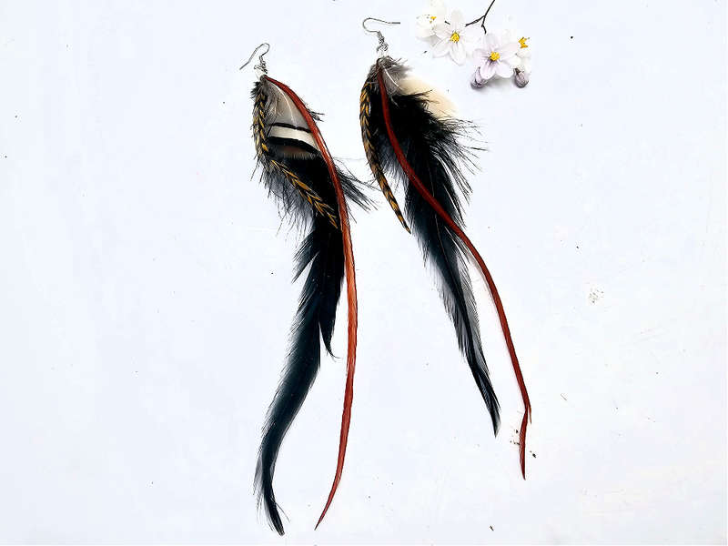 Bohemian Feather Earrings (Black)