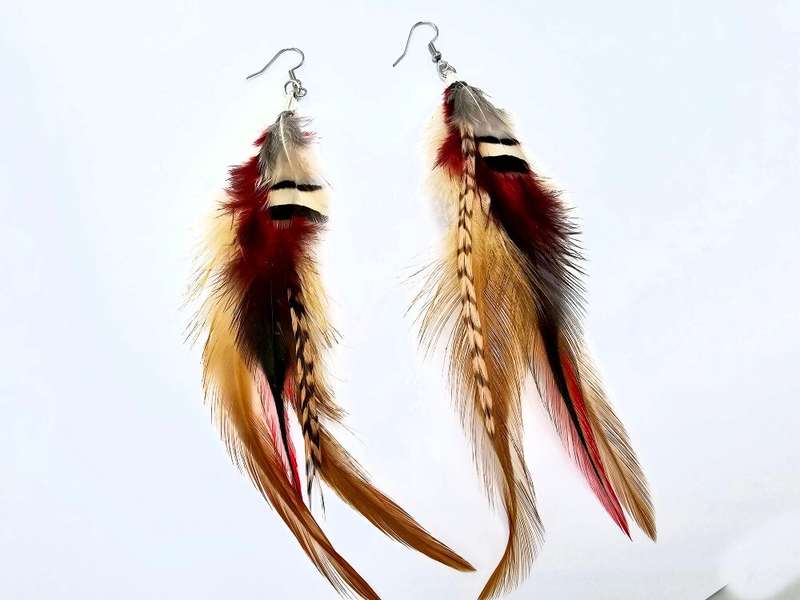 Bohemian Feather Earrings (Red)