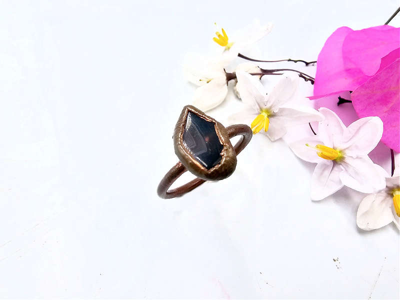 Botswana Agate Copper Ring (M)