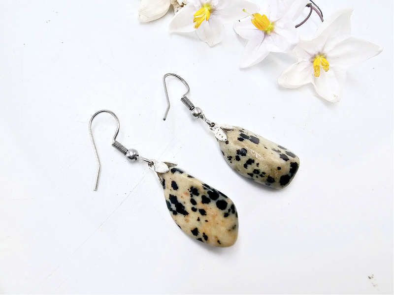 Dalmatian Jasper Drop Earrings (Stainless Steel)