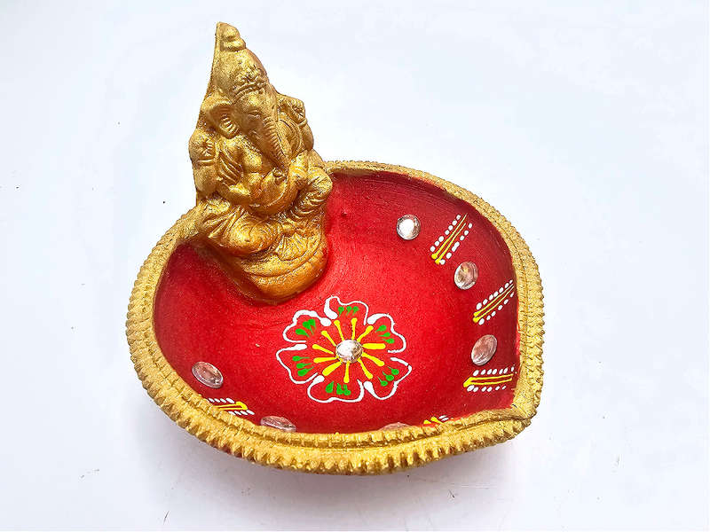 Ganesha Clay Diya Lamp Large 12cm (Single)