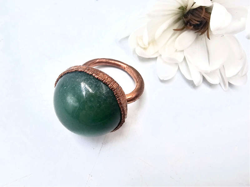 Green Aventurine Sphere Copper Ring (S)