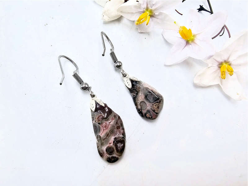 Leopard Skin Jasper Drop Earrings (Stainless Steel)