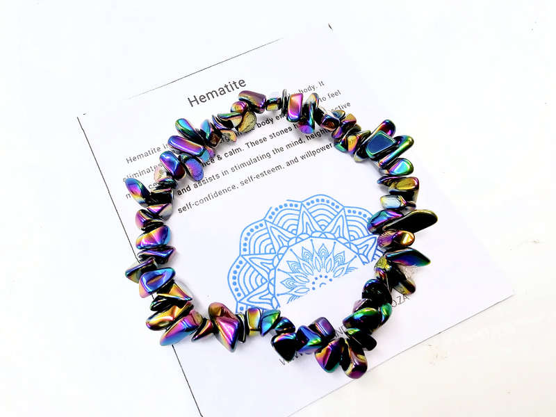 Rainbow Hematite Chips Bangle