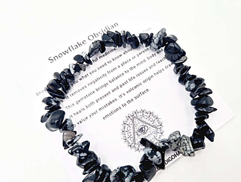 Snowflake Obsidian Stone Chips Bangle