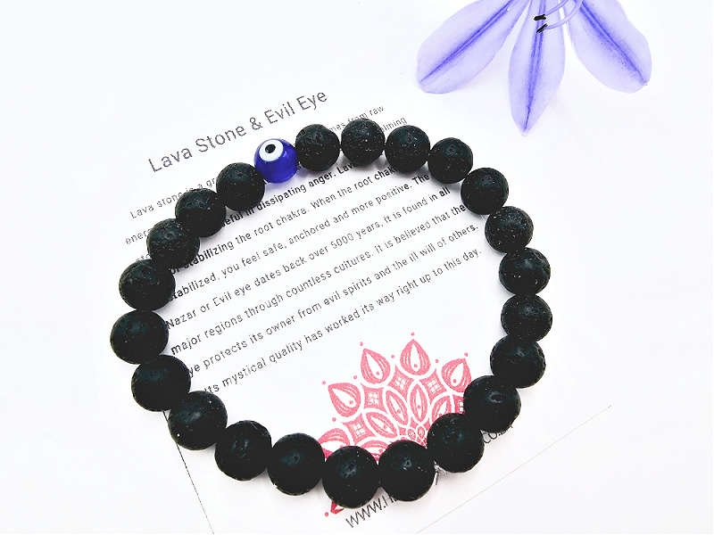 Lava Stone &amp; Evil Eye Bangle (8mm)
