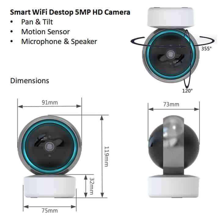 Smart CCTV Camera 5MP H265 | Full HD, Rotate, Desktop | WiFi Tuya Smart Life