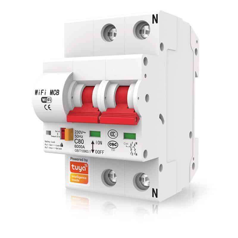 Smart Switch Circuit Breaker 2 Pole MCB 63A, Isolator, 230VAC | WiFi Tuya Smart Life
