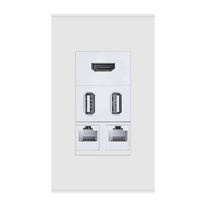 HTECH Wall Plate 2x4 HDMI USB Charge RJ45 Network LAN