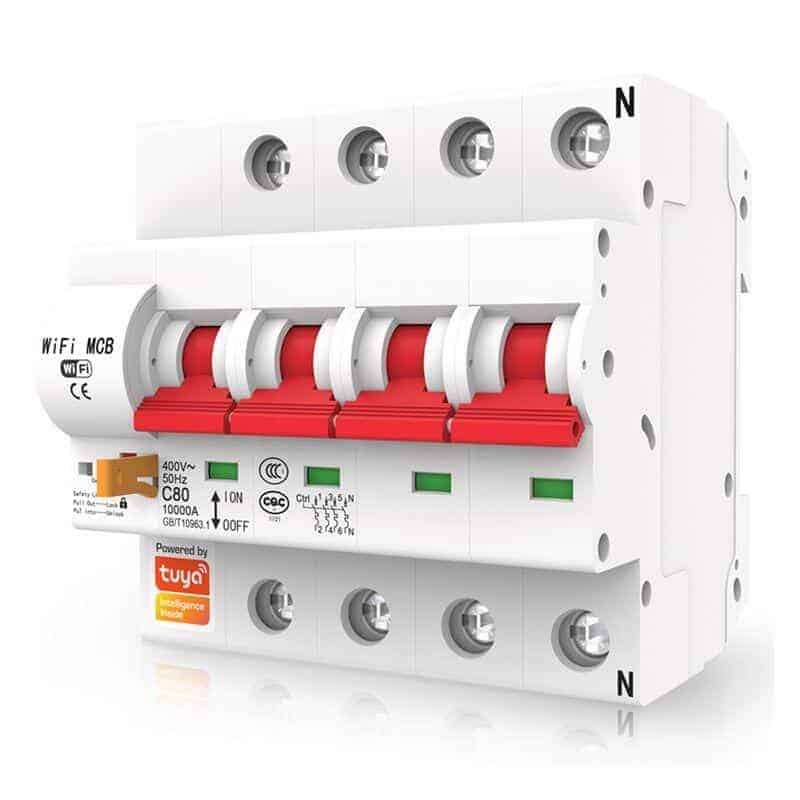 Smart Switch Circuit Breaker 4 Pole MCB 100A, Isolator, 3Phase 380VAC | WiFi Tuya Smart Life