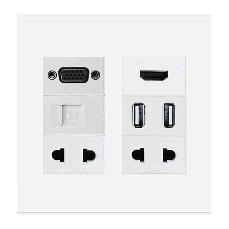 HTECH Wall Plate 4x4 HDMI USB VGA Power RJ45 Network LAN