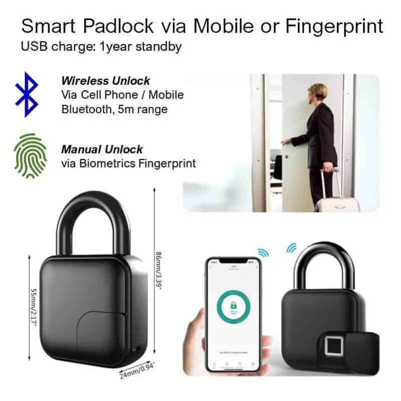 Smart Padlock with Bluetooth Wireless or Fingerprint Biometrics | Tuya Smart Life