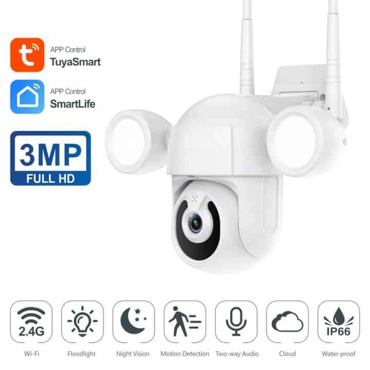 Smart WiFi PTZ CCTV Camera 3MP H265 | Motion Detection, Audio, Rotate, Waterproof | Tuya Smart Life