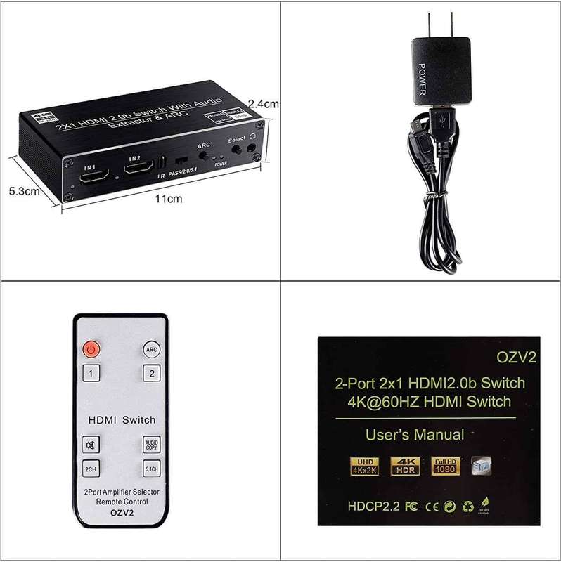 HDMI Audio Extractor + Switch 4K DAC | Digital SPDIF Optical | Analogue Stereo | 2 Port