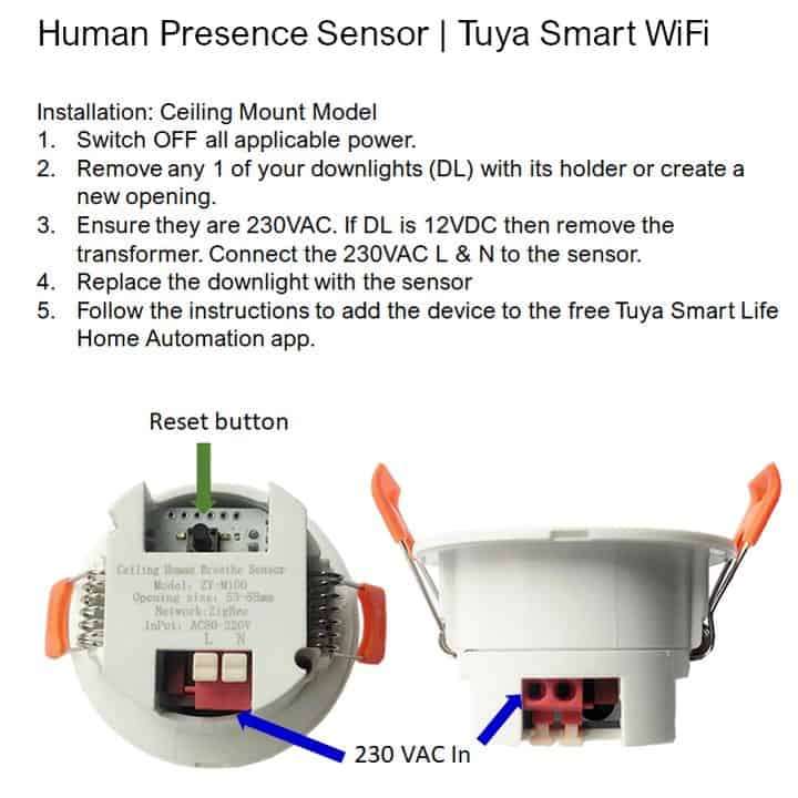 Smart Human Presence Sensor Detector | Downlight Replacement 230VAC | WiFi Tuya Smart Life