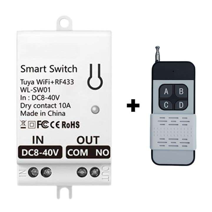 Smart Switch Basic 10A with 433Mhz Remote Control Option | 8-40V DC Input | WiFi Tuya Smart Life